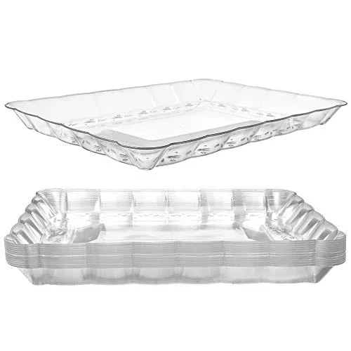 12 Plastic Serving Trays 9×13 Inches Rectangular Disposable Serving Trays and Platters for Parties | Clear Plastic Tray for Food | Trays for Serving Food | Party Platters and Trays (12-Pack)