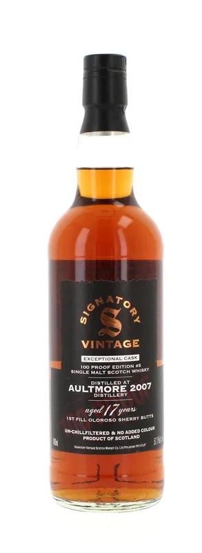 Aultmore 17 Year Old 2007 Signatory 100 PROOF Exceptional #5 Single Malt – 70cl 57.1%
