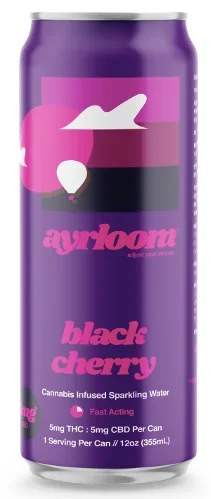 Ayrloom Black Cherry Cannabis Infused Sparkling Water 5mg THC, 5mg CBD
