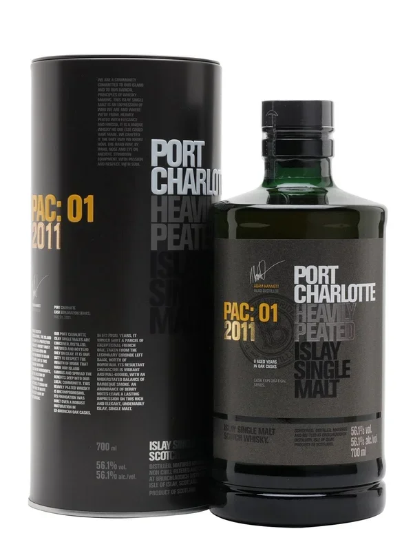 BRUICHLADDICH PORT CHARLOTTE SCOTCH SINGLE MALT ISLAY HEAVY PEATED PAC 01 2011 750ML