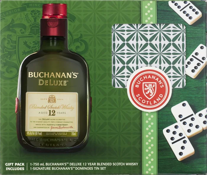 Buchanan’s DeLuxe 12 Year Old Blended Scotch Whisky with Tin Domino Set