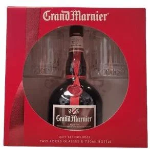 Gift Set Liqueur Grand Marnier 750ml w/ @ rocks glasses