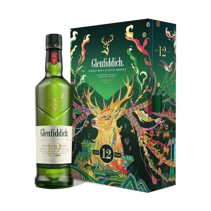 Glenfiddich 12 Year Old ‘Lunar New Year Edition’ Single Malt Scotch Whisky Gift Set w/2 Glasses Gift Pack