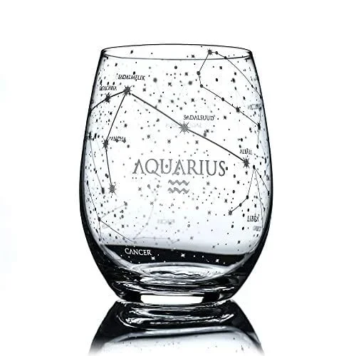 Greenline Goods Aquarius Stemless Wine Glass Etched Zodiac Aquarius Gift 15 oz (Single Glass) – Astrology Sign Constellation Tumbler