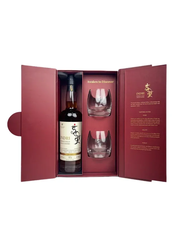 Indri Trini Three Wood Indian Single Malt Whisky Gift Set, 70 cl
