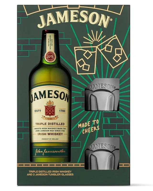 Jameson Irish Whiskey with 2 Glasses Gift Pack, 70 cl