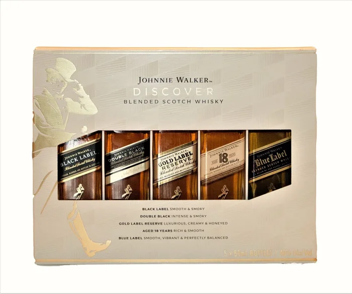 JOHNNIE WALKER DISCOVERY PACK SCOTCH BLENDED (BLACK, DOUBLE, GOLD, 18YR, BLUE) 5X50ML