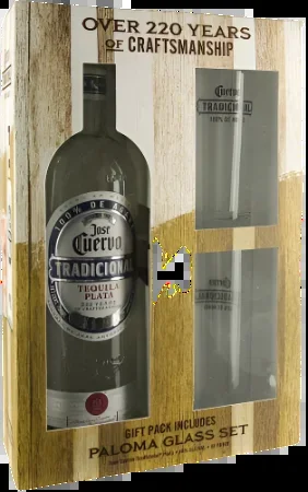 JOSE CUERVO TRADICIONAL TEQUILA SILVER GFT PK W/ 2 SHOT GLASSES 750ML