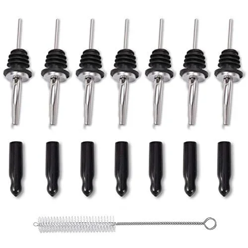 Liquor Pour Spouts Set – Stainless Steel bottle spout and Liquor Pourers Dust Caps Covers (7+7)