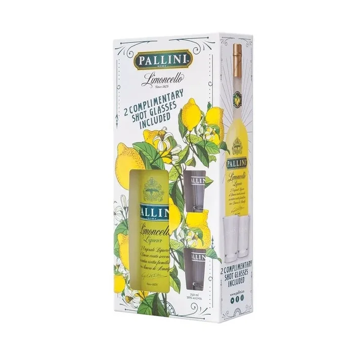 Pallini Limoncello Liqueur with 2 Shot Glasses Gift Pack