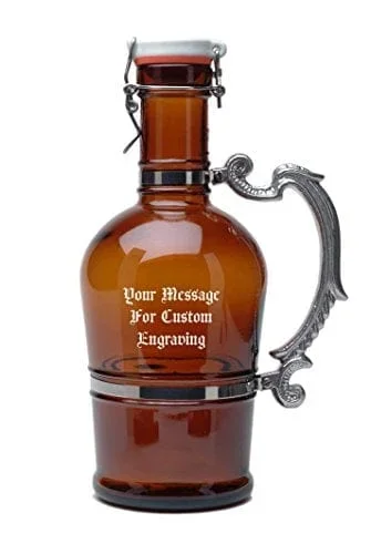 Personalized German Beer Growler 2 Liter Flip Top Style with Romantic Handle Custom Engraved with Your Text | Custom Engraved German Beer Growler 2 Liter Flip Top Style Personalized with Your Text