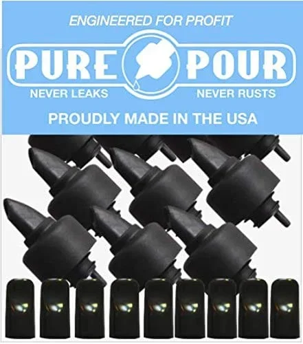 Pour Spouts and Universal Dust Caps | Liquor Pourers with Rubber Dust Caps for Alcohol Bottles, Olive Oil, Syrup, Balsamic Vinegar and More (10 Pack of Pour Spouts)