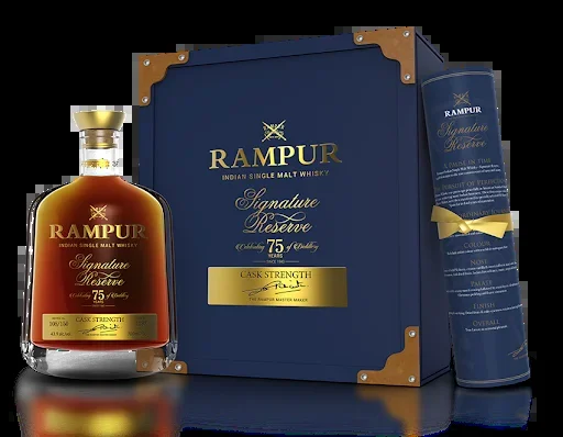 RAMPUR WHISKEY SINGLE MALT SIGNATURE RESERVE CASK STRENGTH 75TH ANNIVERSARY INDIA 750ML
