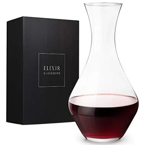 Red Wine Decanter – Hand Blown Crystal Wine Carafe – Glass Decanter Aerator for Cabernet, Pinot Noir, Bordeaux – Wine Accessories for Wedding, Christmas, Wine Tasting – Elixir Glassware – 50oz, Clear
