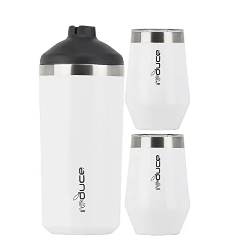 Reduce Wine Cooler Set, White – Stainless Steel Wine Bottle Cooler Set with 2 12oz Insulated Wine Tumblers – Keep Wine at the Perfect Temperature, No Ice Required, Fits Most Wine Bottles