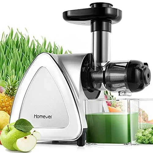 Slow Juicer Machines, HOMEVER Cold Press juicer with Reverse Function, Easy to Clean, Quiet Motor, High Nutrient Wheatgrass Juicer with Juice Jug & Brush, Bpa Free, Silver