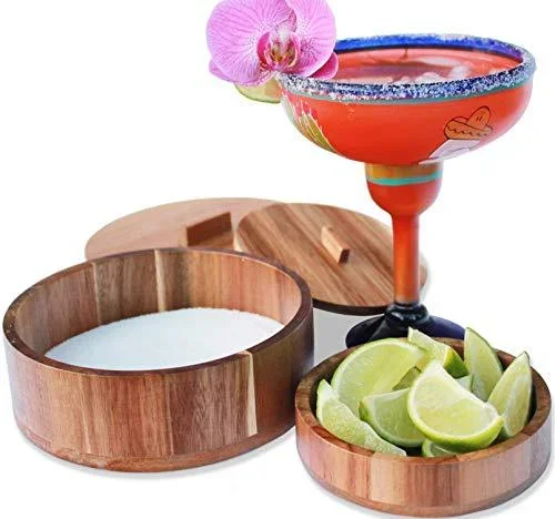 The Lunga Collection Margarita Salt Rimmer with Lid for LARGE Glasses – Cocktail Glass Rimmer With Garnish Bowl – Set for Cocktails