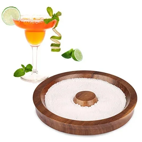 TMKEFFC Margarita Salt Rimmer Bar Cocktails Sugar Rimming, Acacia Wood Glass Rimmer for Wide Glasses up to 5.5 Inches