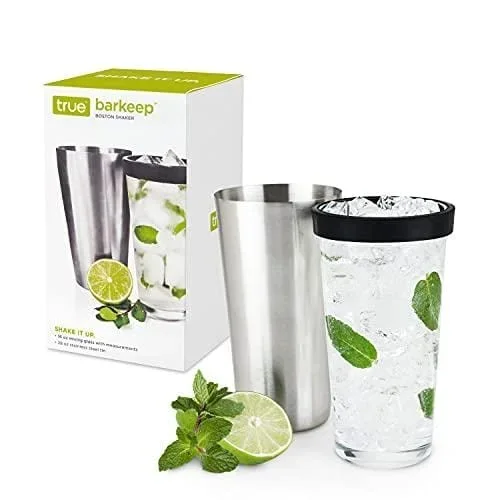 True Barkeep Boston Shaker, Stainless Steel Cocktail Shaker Tin & Mixing Glass Set with Measurements