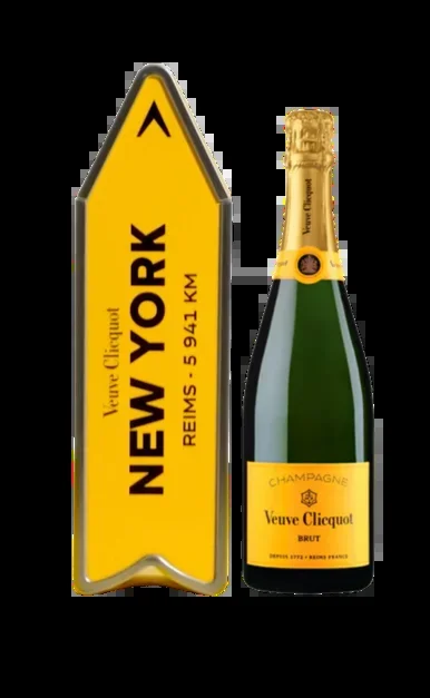 VEUVE CLICQUOT CHAMPAGNE BRUT YELLOW LABEL W/ NEW YORK CITY ARROW FRANCE 750ML