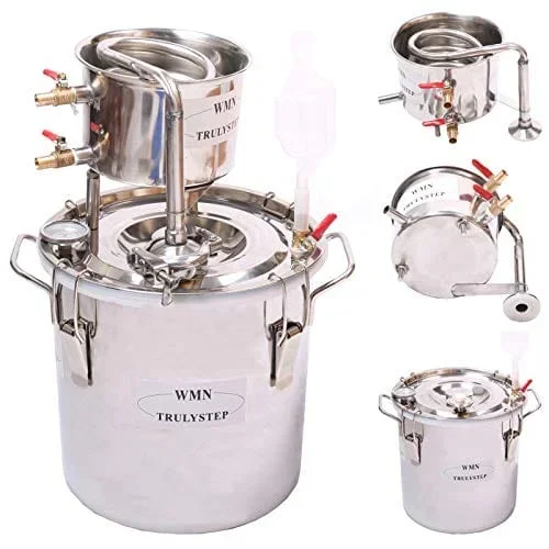 YUEWO 2 Pots Stainless Steel Still 5Gal/20Liters Water Alcohol Distiller Home Brew Kit Wine Making Supplies for DIY Brandy Whisky Vodka Distilled Water, Silver